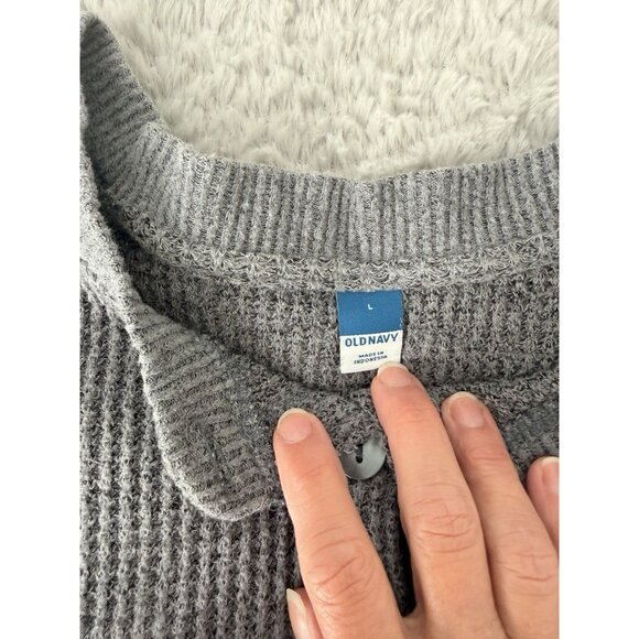Old Navy Gray Waffle Knit Henley Sweater Long Sleeve Pullover Top Women’s Size L - Picture 2 of 7